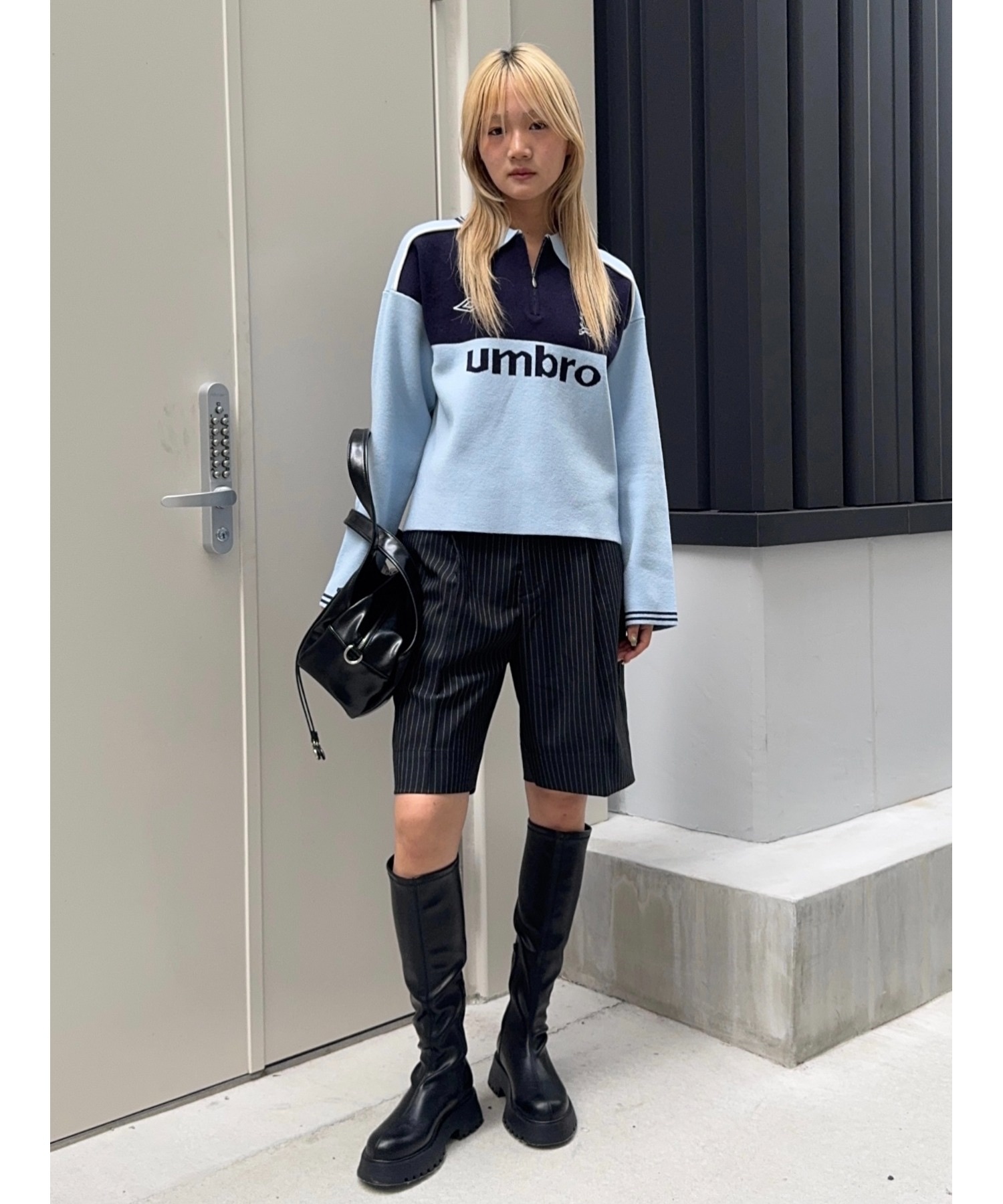MOUSSY / UMBRO HALF ZIP TEAM KNIT SHIRT