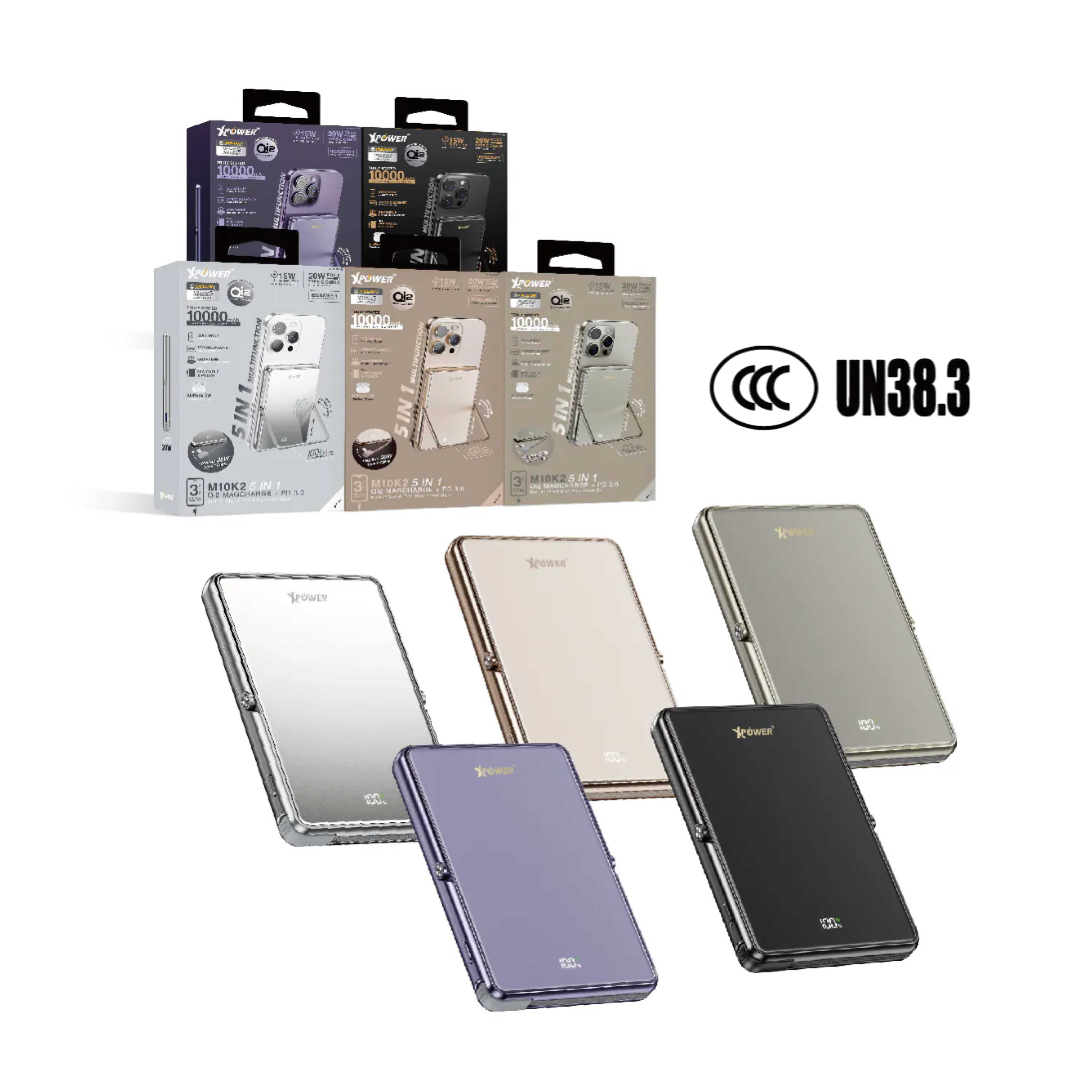 XPower M10K2 5合1鋅合金支架數顯 10000mAh PD3.0+QI2 磁吸移動電源 (3C認證版)