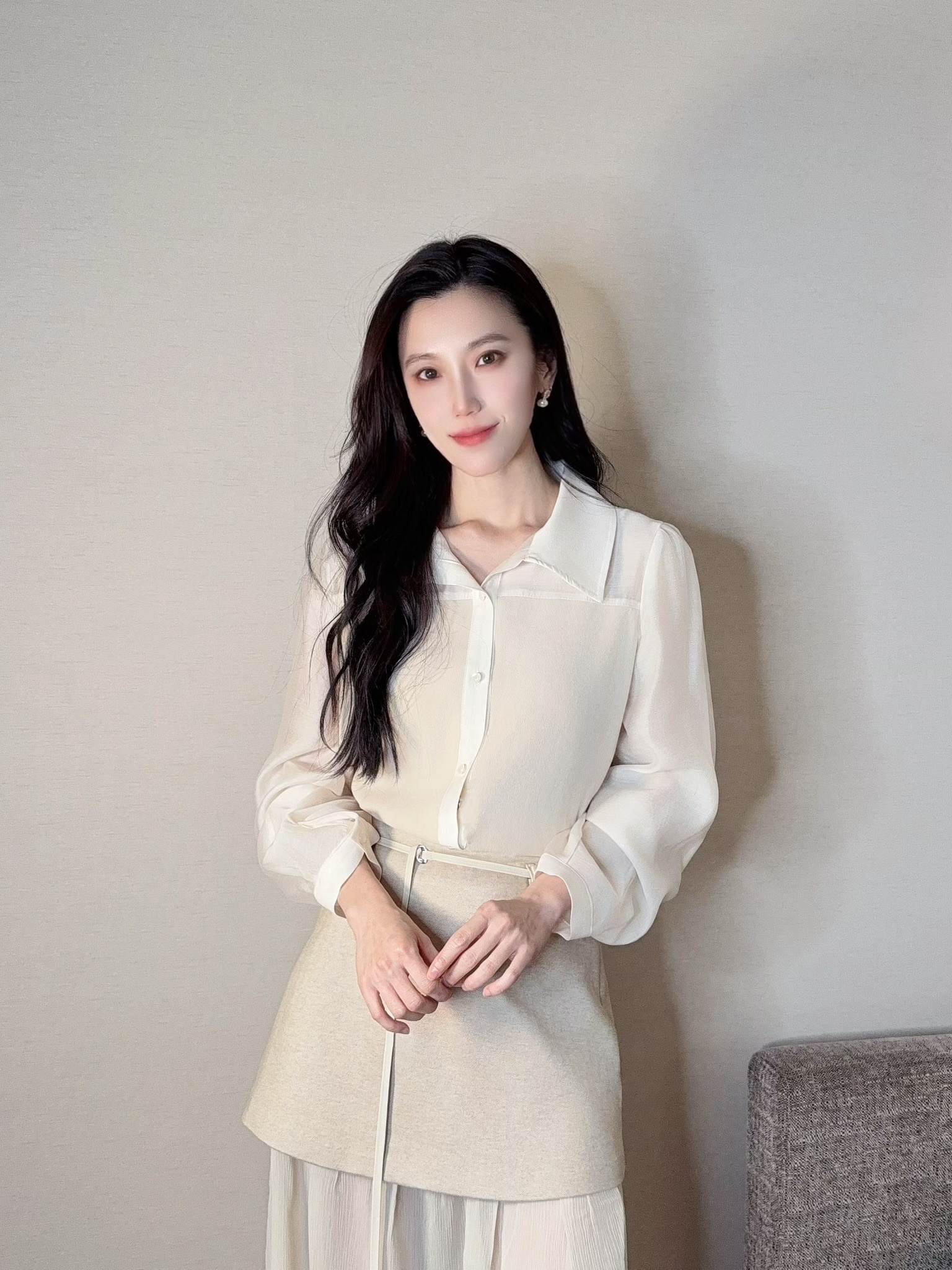 微霧光澤絨面襯衫