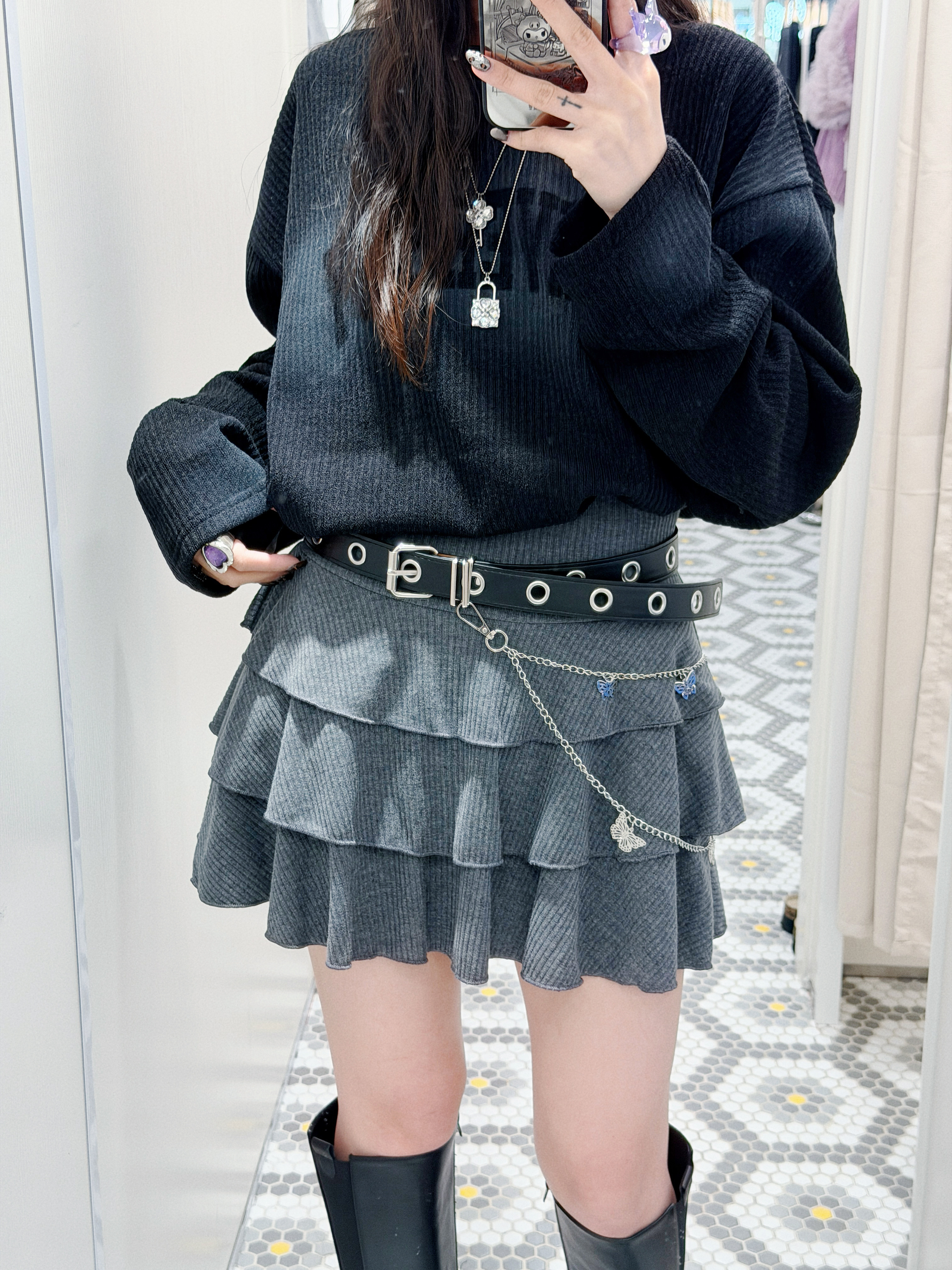 A0281｜小型格圈扣皮帶 (連雙層蝴蝶腰鏈𓂃 ࣪˖ ִֶָ𐀔