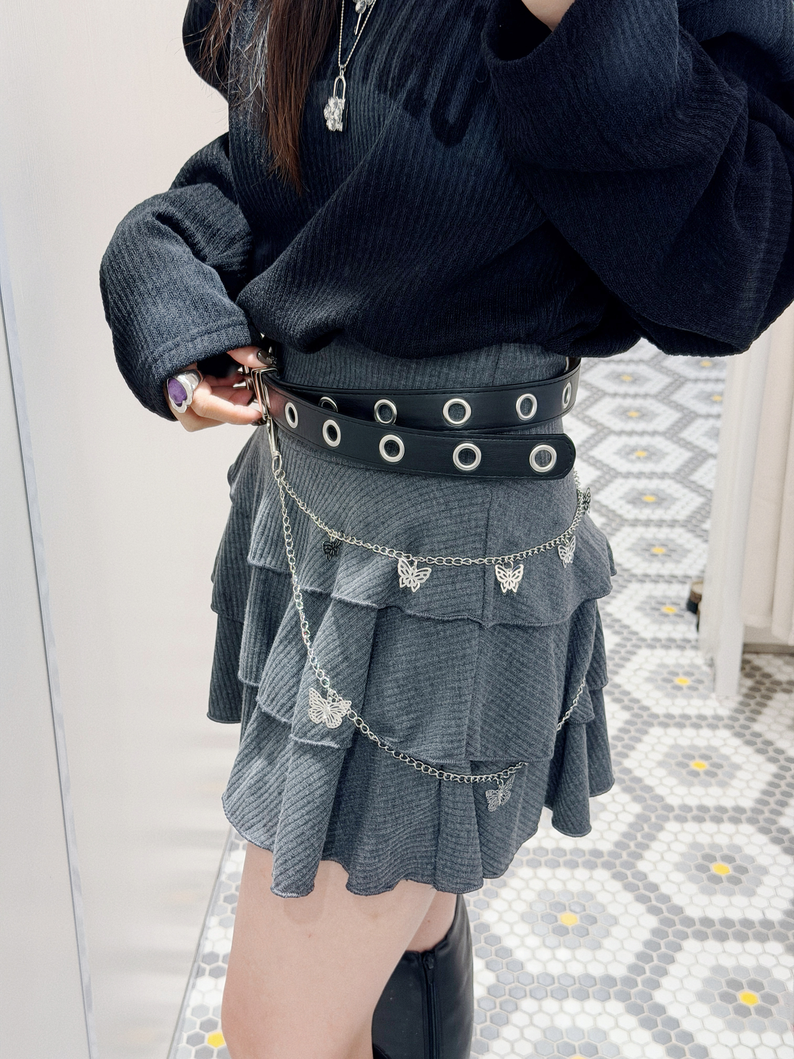 A0281｜小型格圈扣皮帶 (連雙層蝴蝶腰鏈𓂃 ࣪˖ ִֶָ𐀔