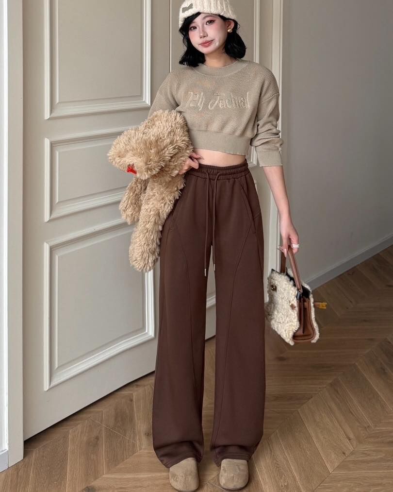 【慵懶鬆弛感的太空棉彎刀寬褲】（現貨）