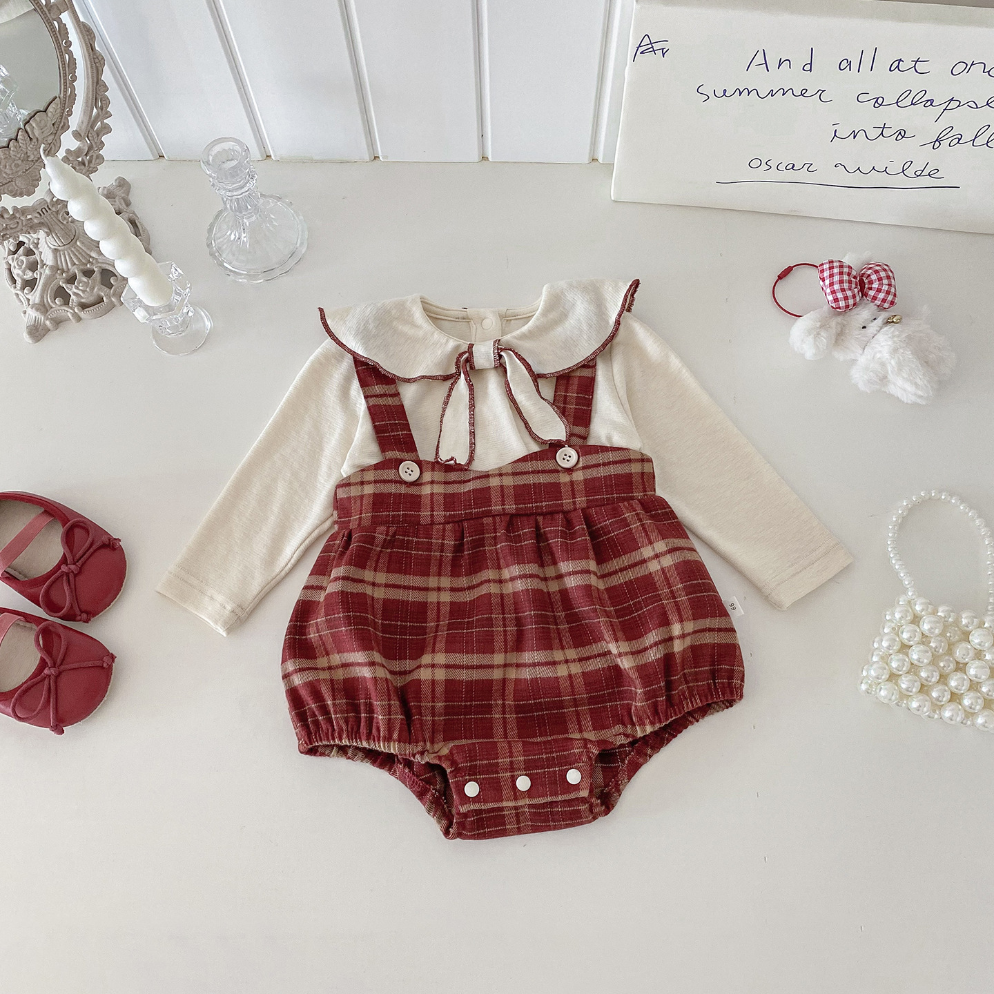 格紋吊帶包屁衣套裝(66-90)