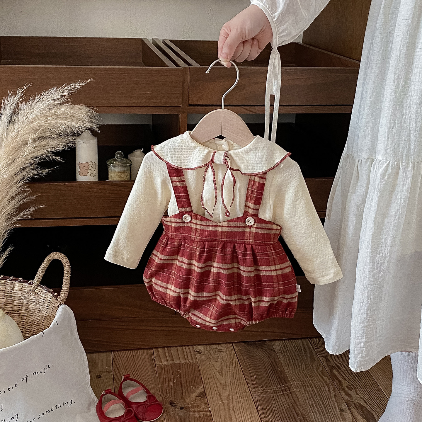 格紋吊帶包屁衣套裝(66-90)