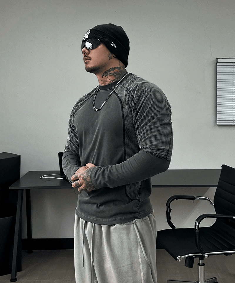 肌肉騎士剪裁顏料長袖T卹