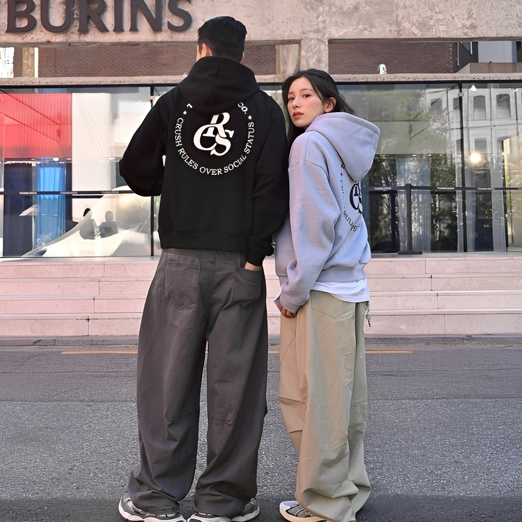 CRS BOXY 刺繡 寬短 簡約 連帽 寬鬆 男女 連帽 長袖 帽T