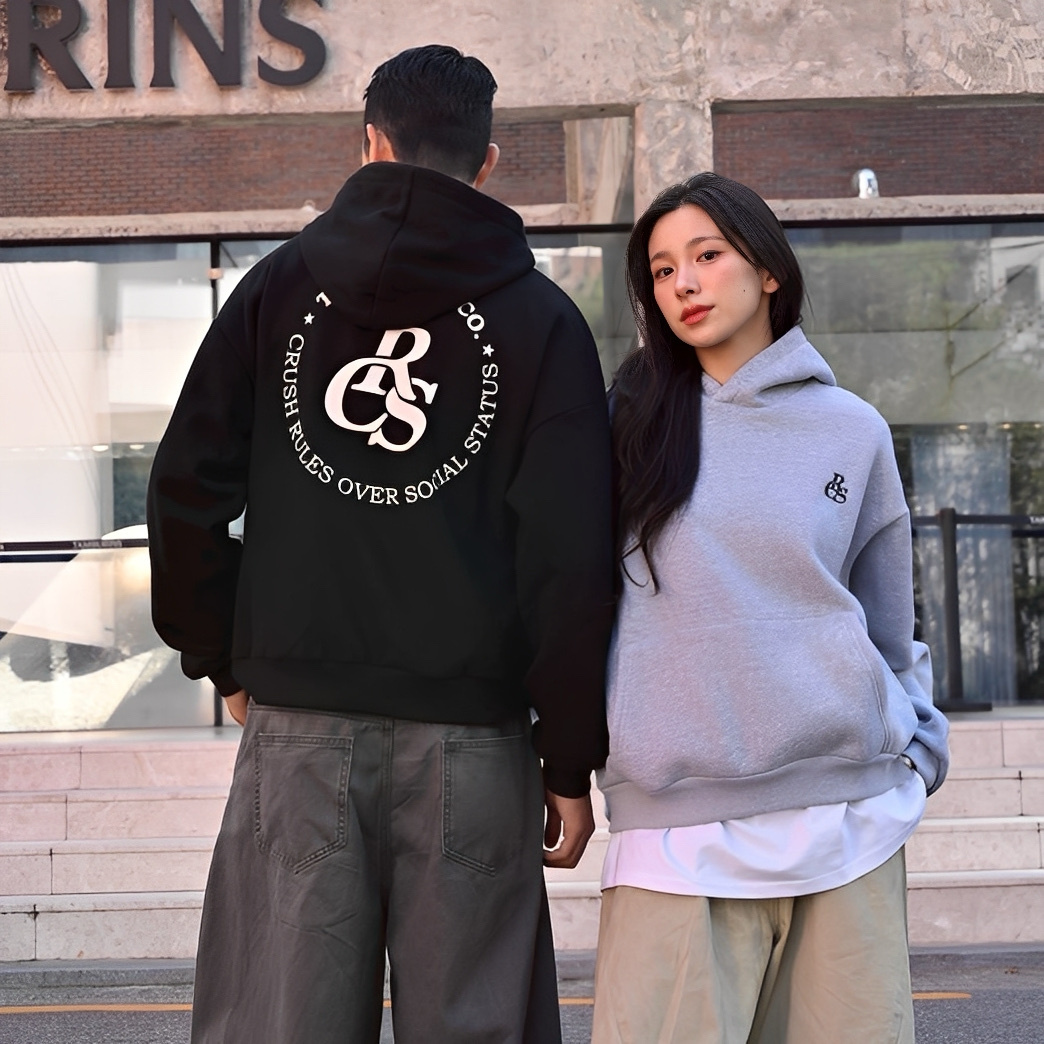 CRS BOXY 刺繡 寬短 簡約 連帽 寬鬆 男女 連帽 長袖 帽T