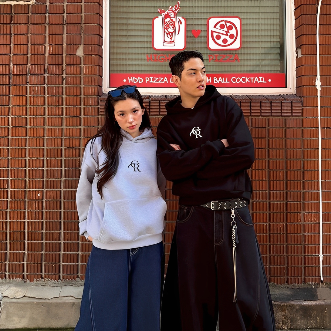 CRS BOXY 簡約 漸層 寬短 情侶 連帽 長袖 帽T