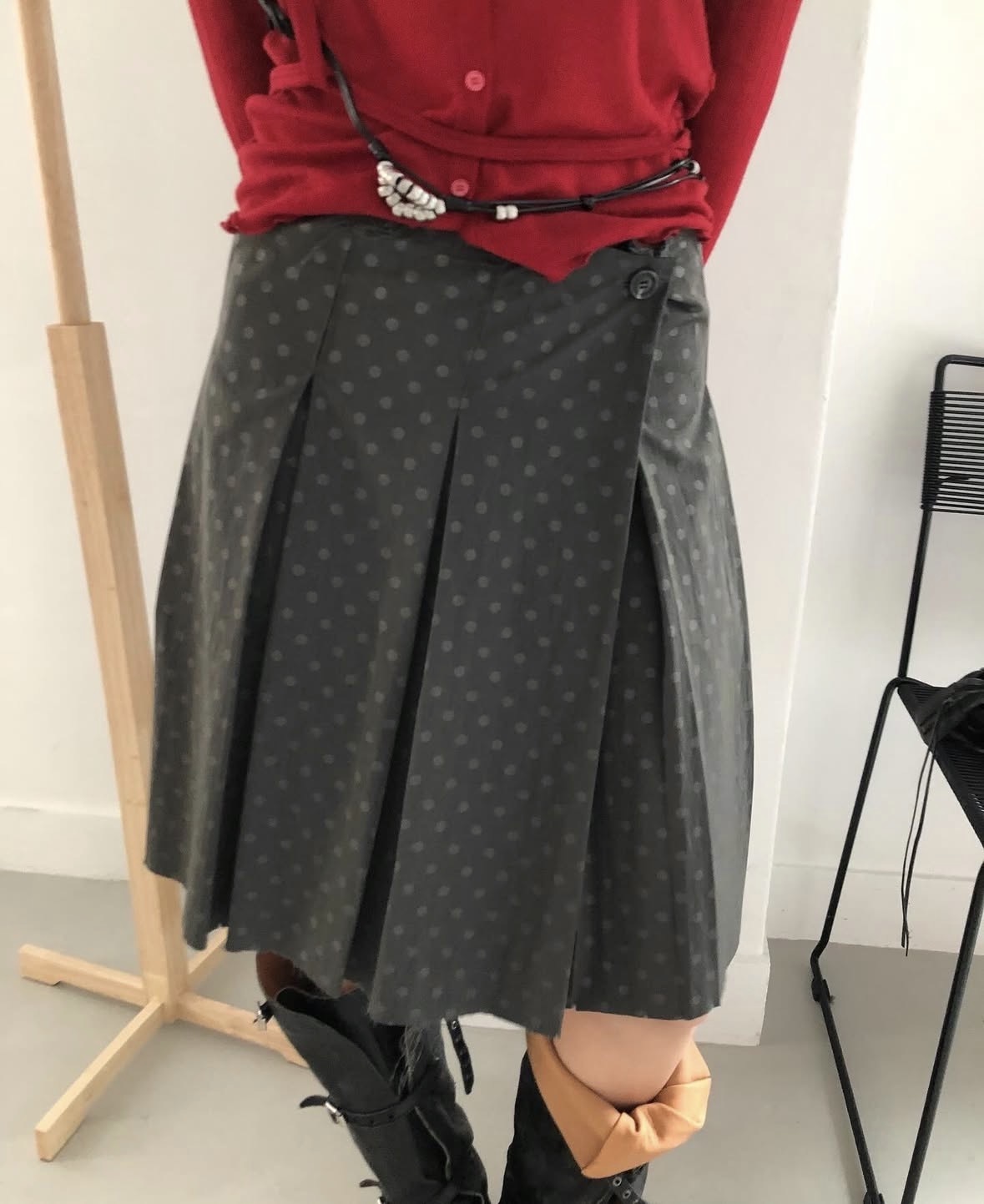 Polka Dot Midi Skirt #短裙