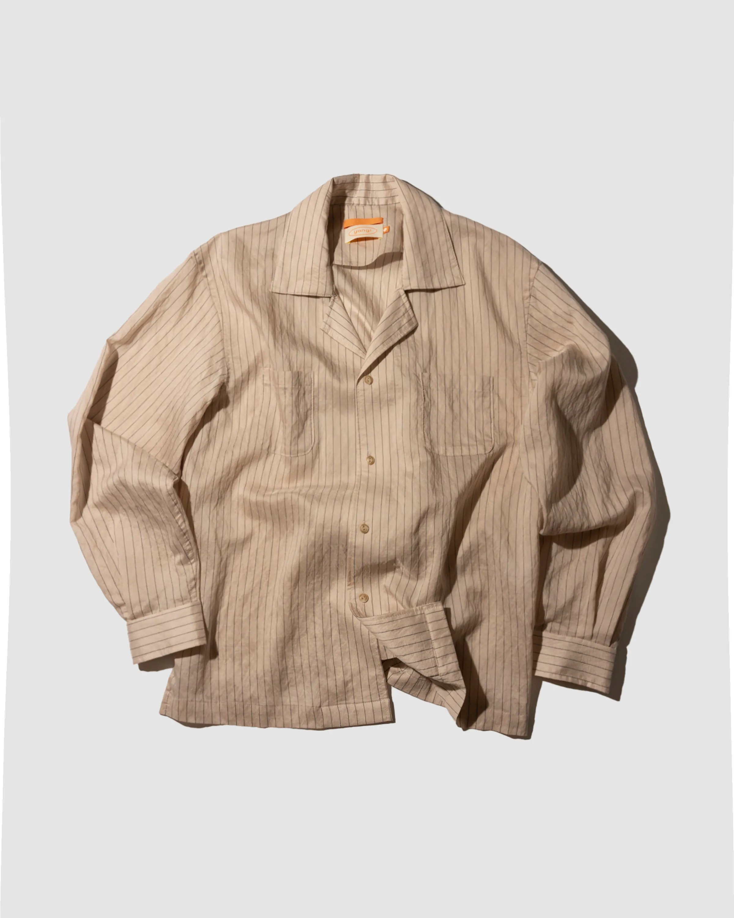 YANGI Camp Collar Long Sleeve Striped Shirt