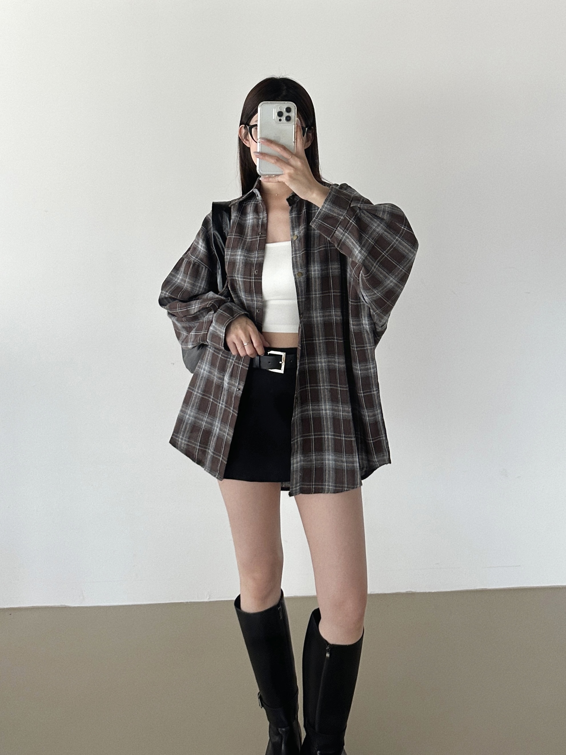 毛呢格紋襯衫外套