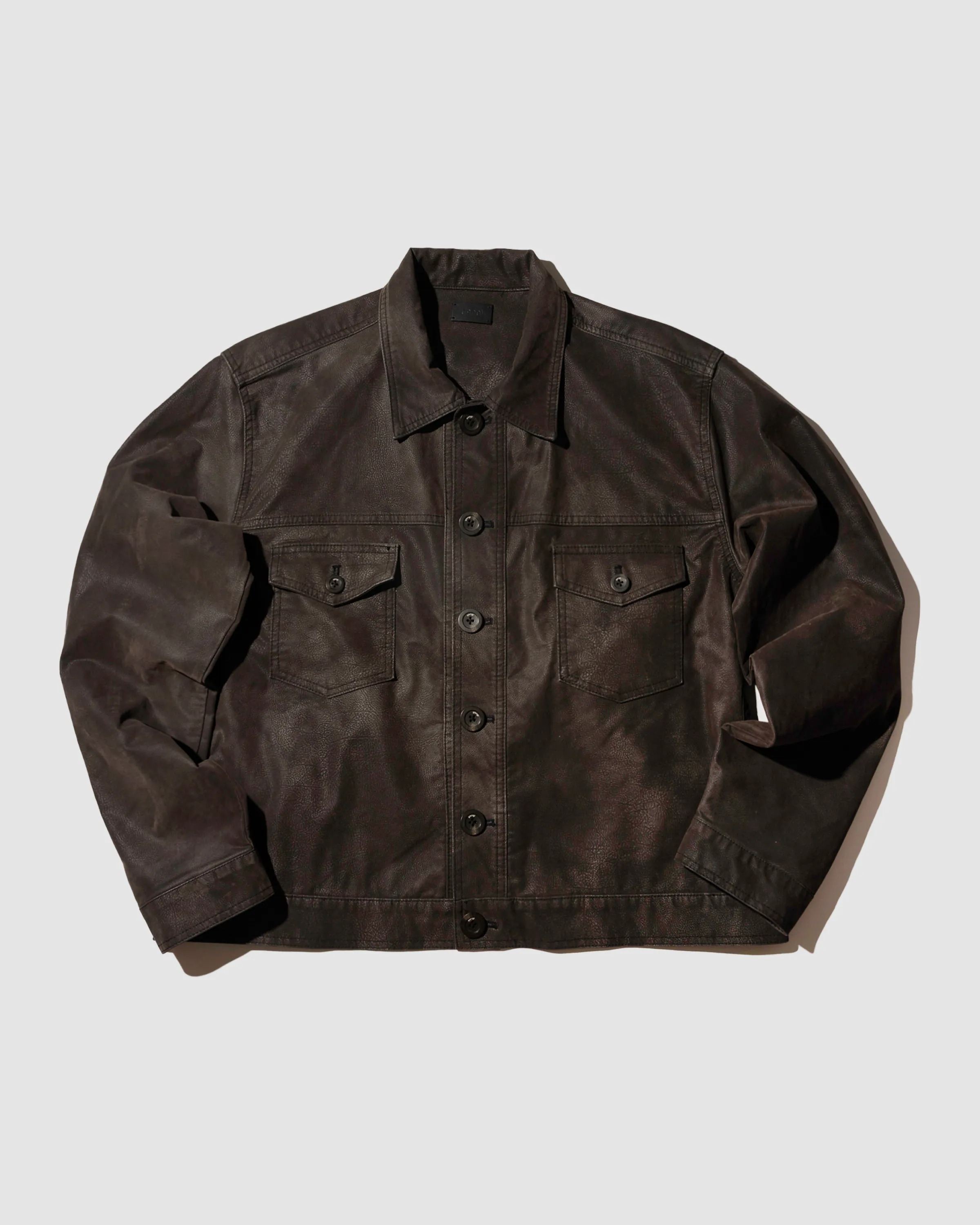 YANGI Vintage Washed Faux Leather Jacket