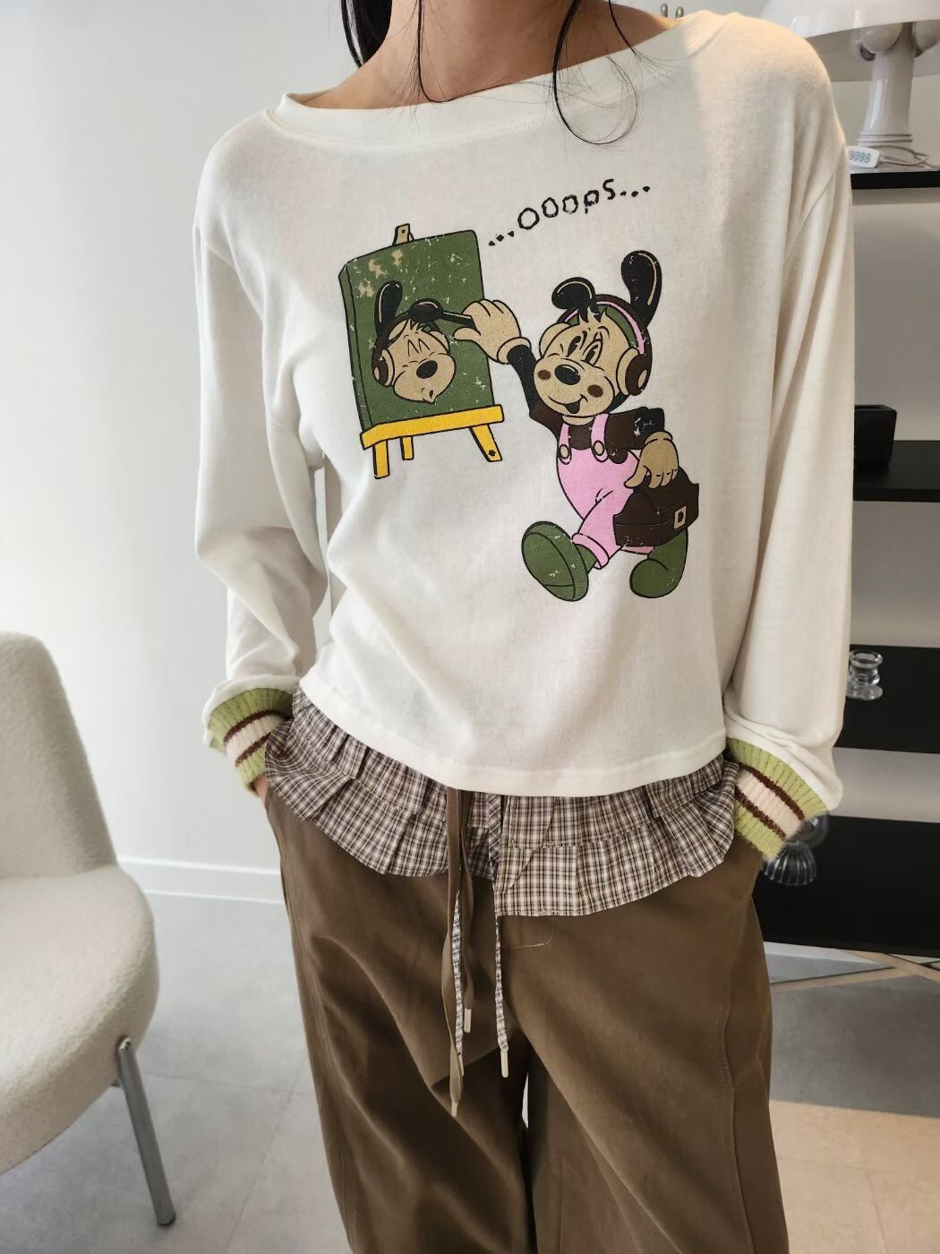 縮口袖卡通畫家長袖T