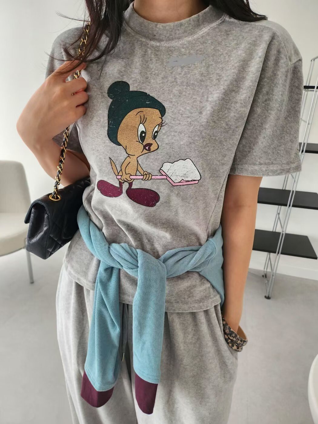 毛帽崔弟短袖絨上衣