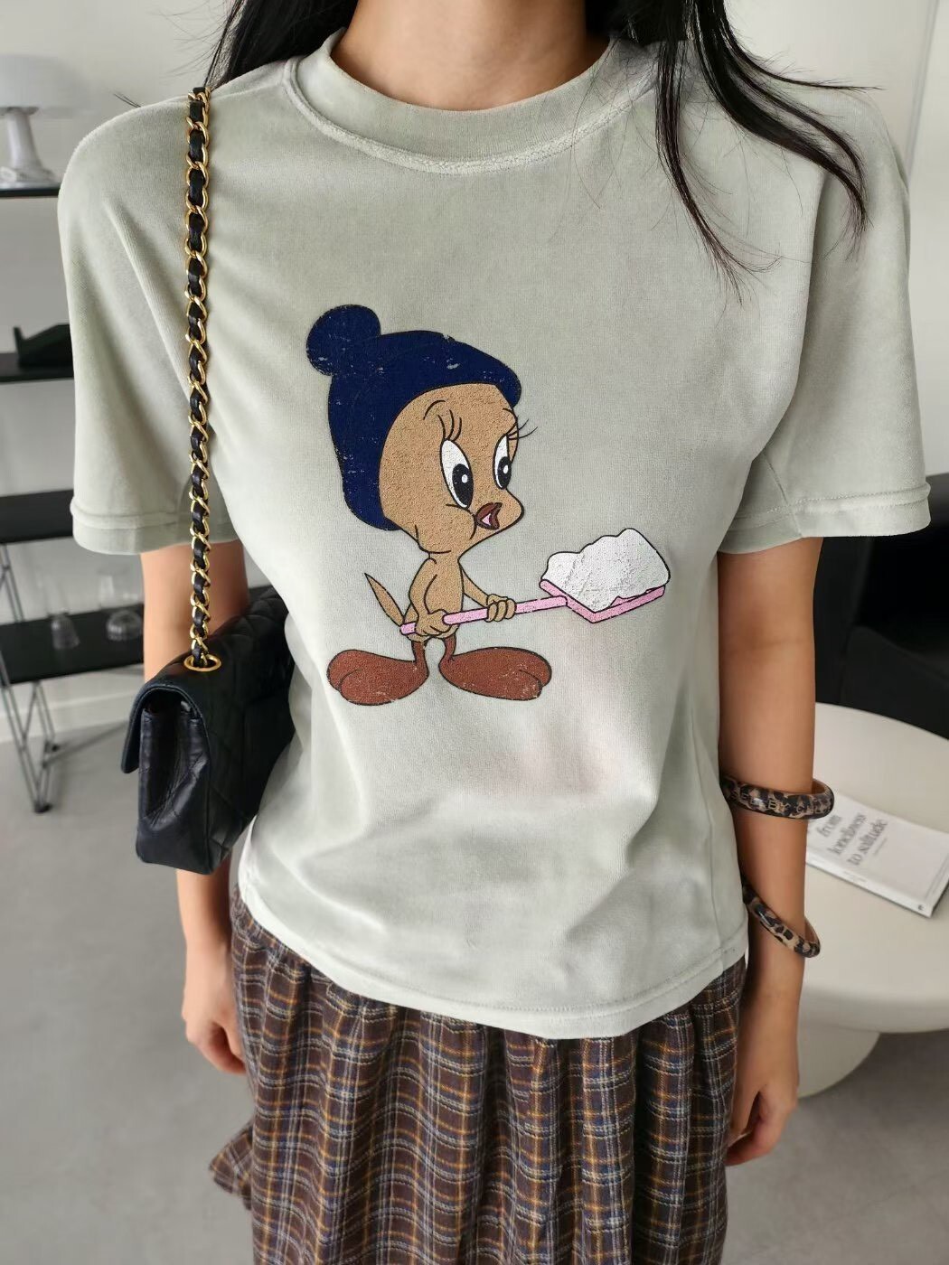 毛帽崔弟短袖絨上衣