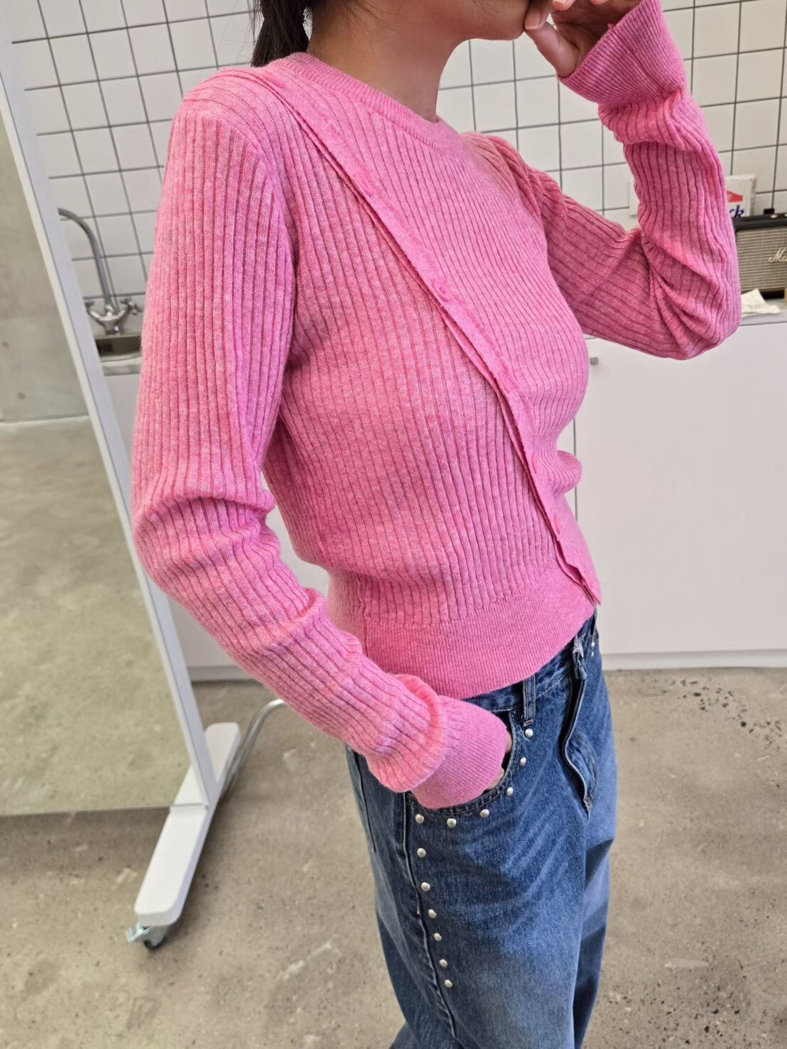 斜開釦薄針上衣