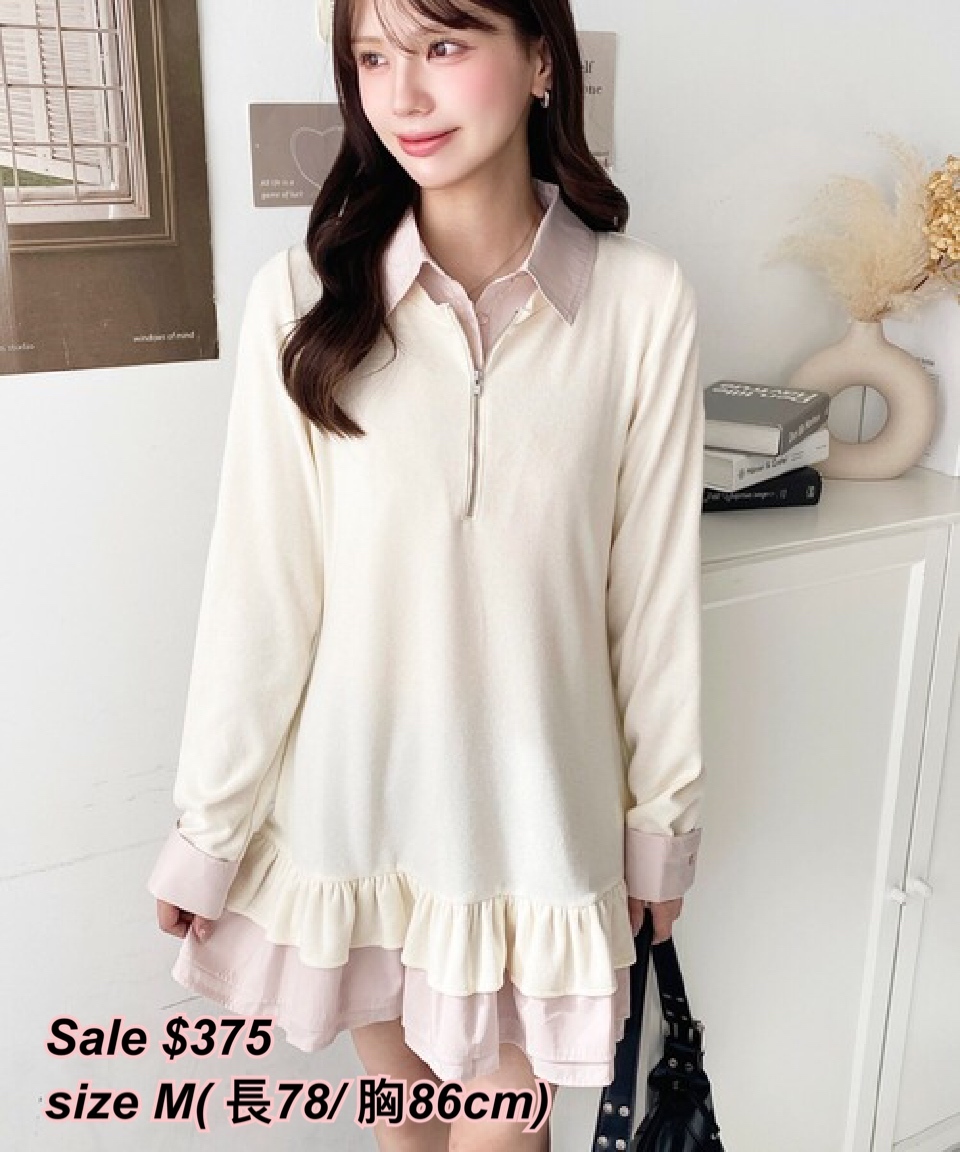 1/11 日系女裝 假二件恤衫領連身裙/多色