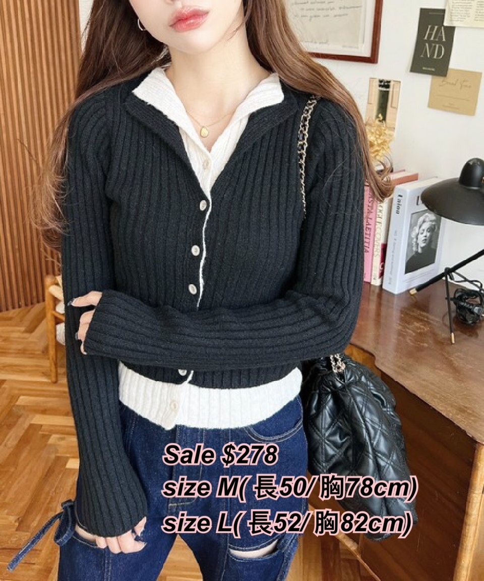 1/11 日系女裝 假2 件拼色冷衫外套/多色