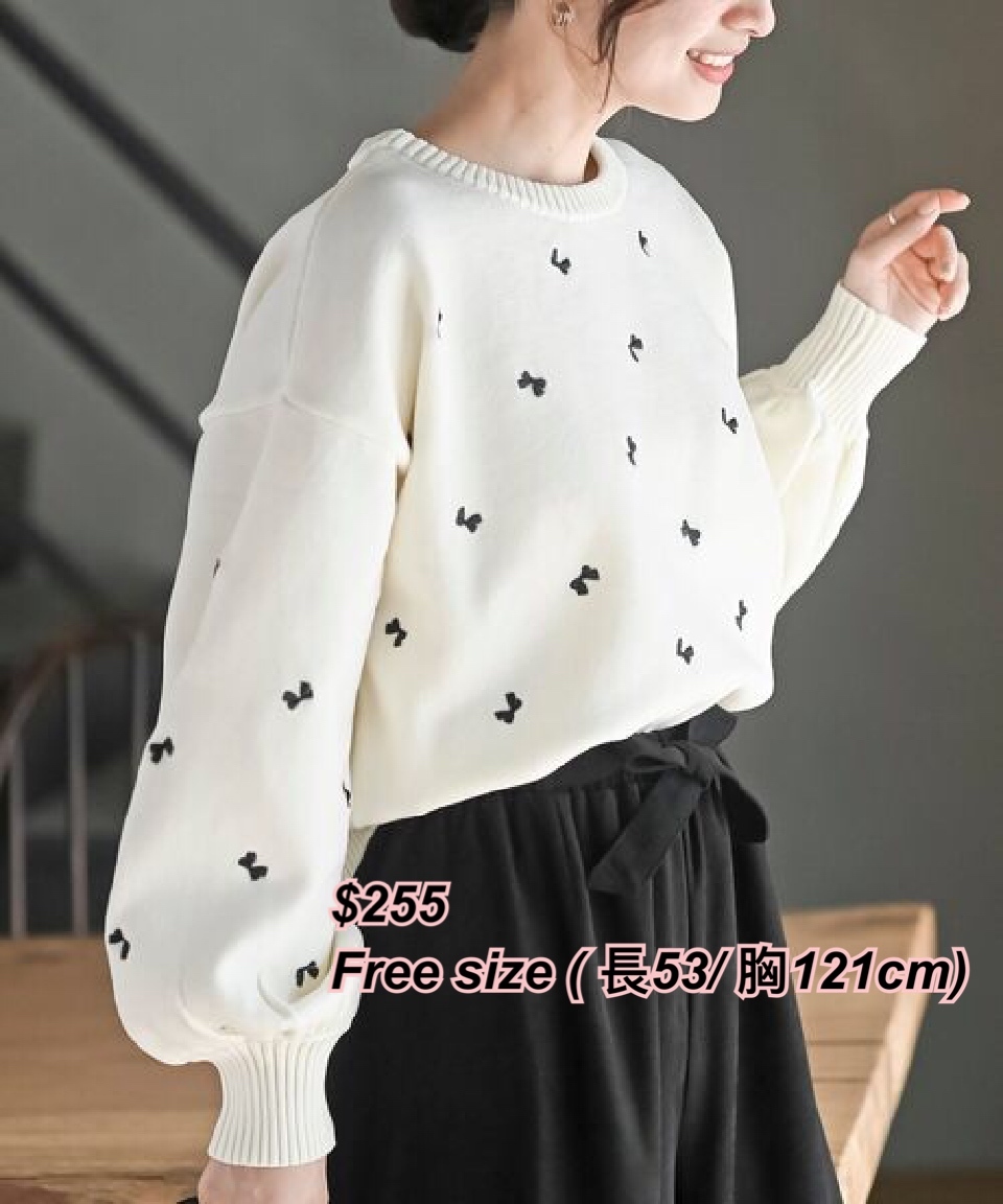 31/10 日系女裝 小蝴蝶結圖案冷衫/3 色