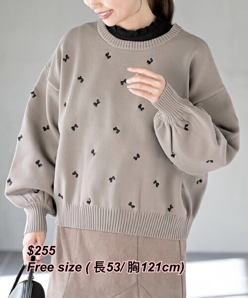 31/10 日系女裝 小蝴蝶結圖案冷衫/3 色