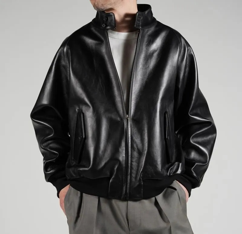A.PRESSE 2025 LEATHER HARRINGTON JACKET (25AAP-01-05) - BLACK PRE ORDER ITEM (預訂中)