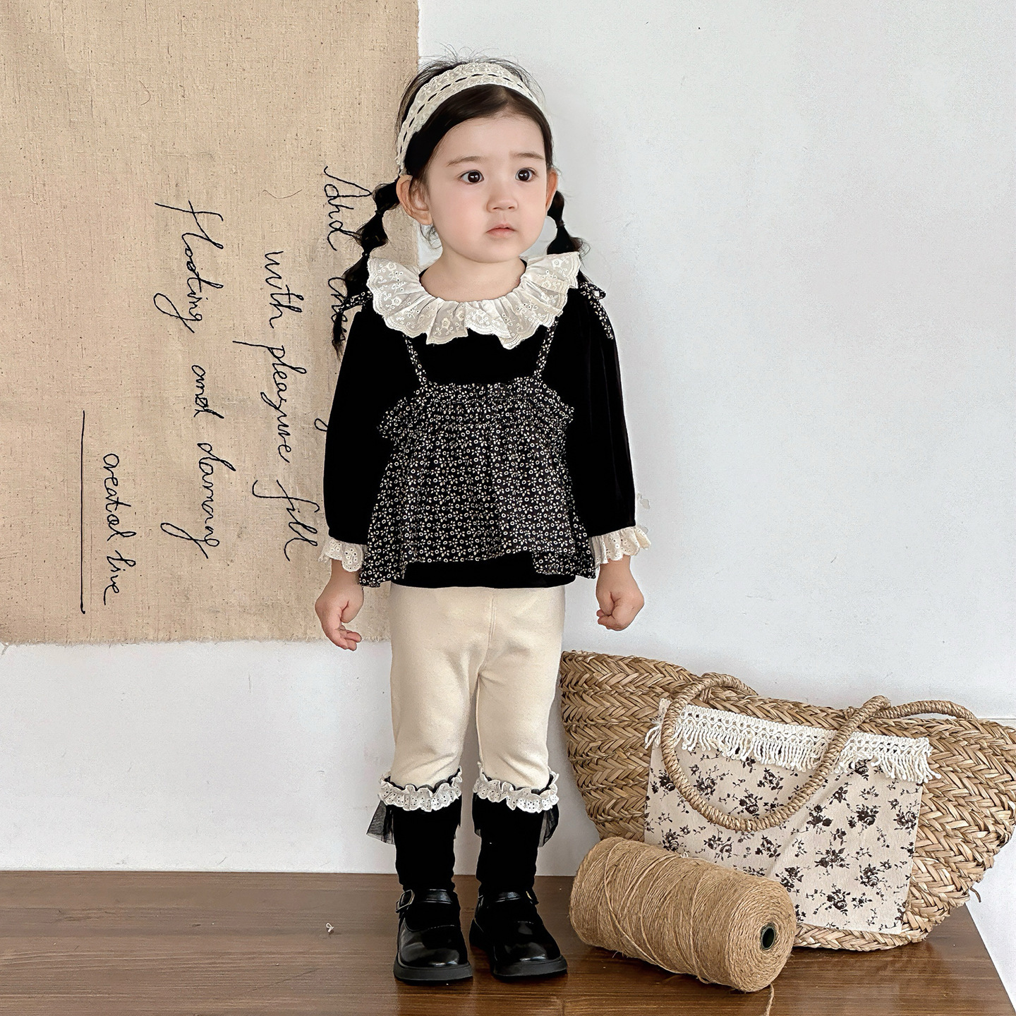 荷領內搭衣+碎花綁帶上衣兩件套(73-100)