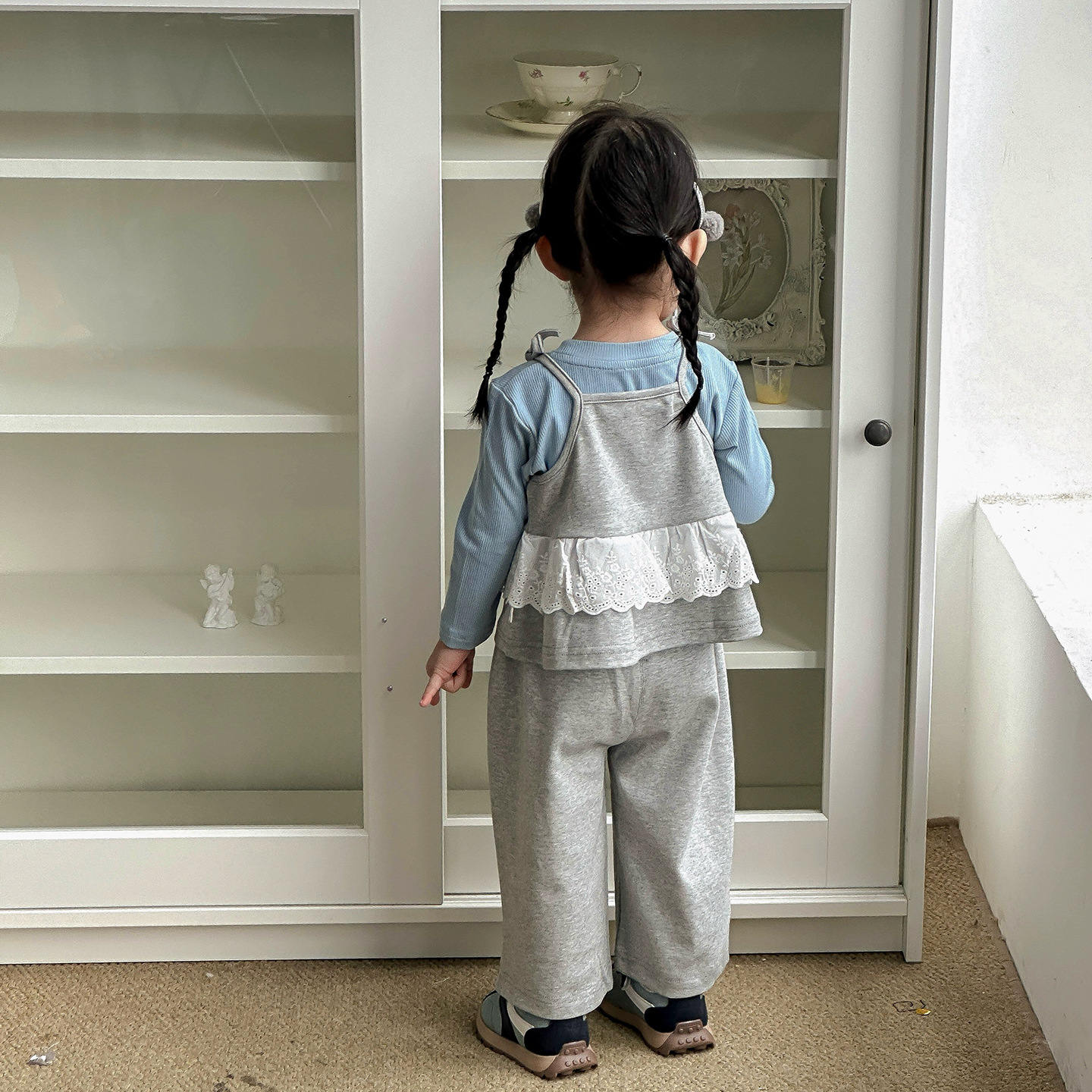 藍灰拼接蕾絲三件套(73-100)