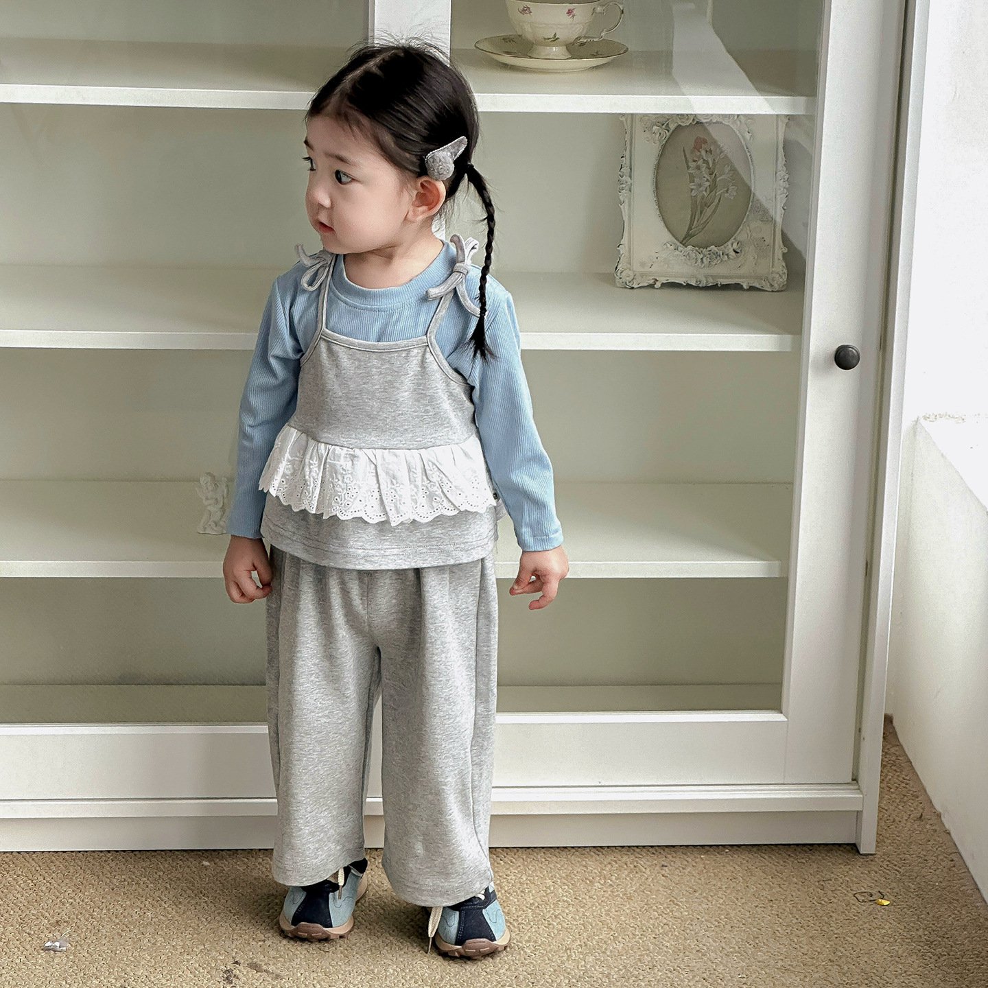 藍灰拼接蕾絲三件套(73-100)