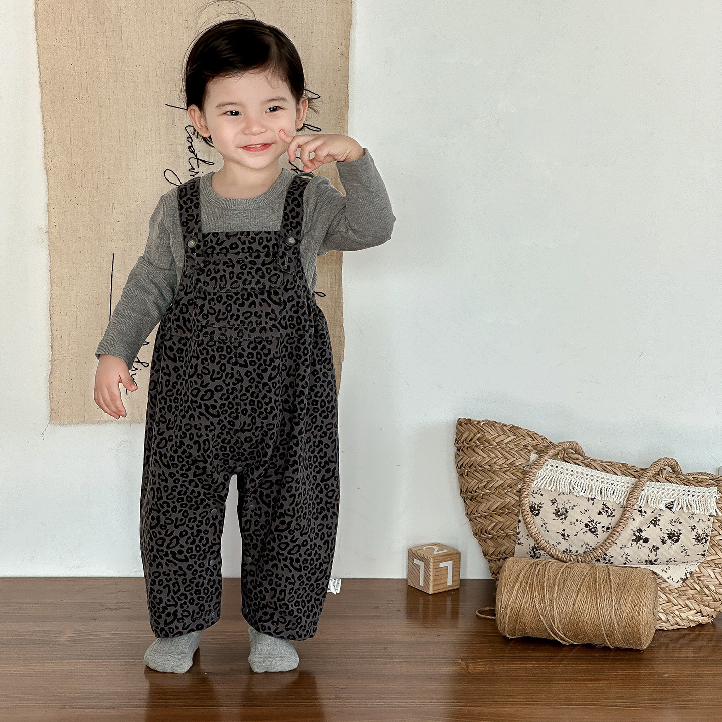 豹紋吊帶連身褲兩件套(66-100)