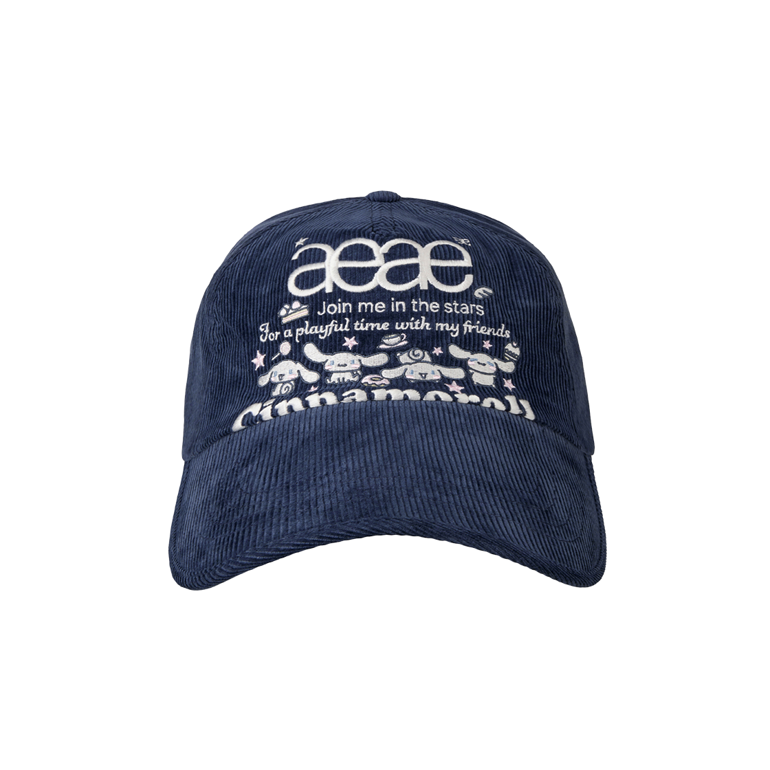 aeae x cinnamoroll - CINNAMOROLL WEB LOGO 5 PANNEL CORDUROY CAP (NAVY)