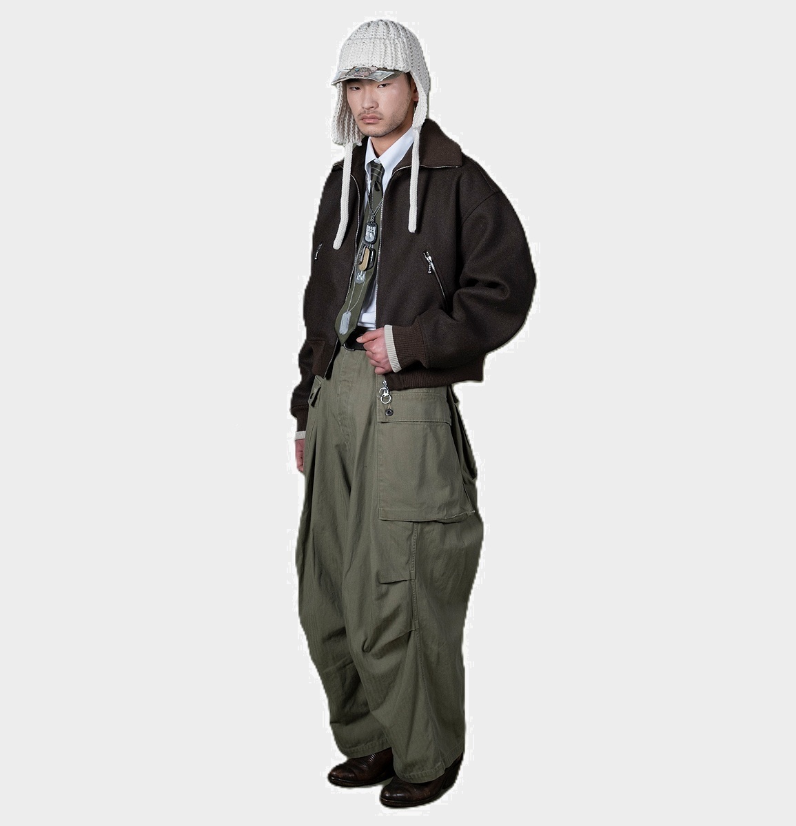 KAPITAL HERRINGBONE JUMBO MONKEY PANTS - OLIVE PRE ORDER ITEM (預訂中)
