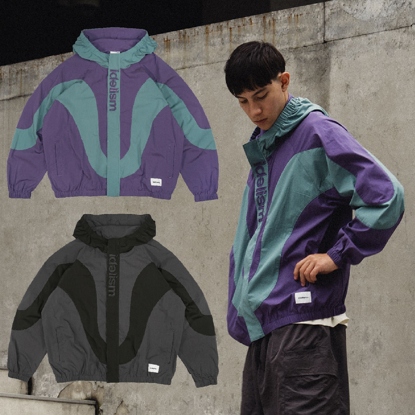 idealism Wave Jacket 灰色 紫色 復古 機能 防風 波紋外套【ID25026】