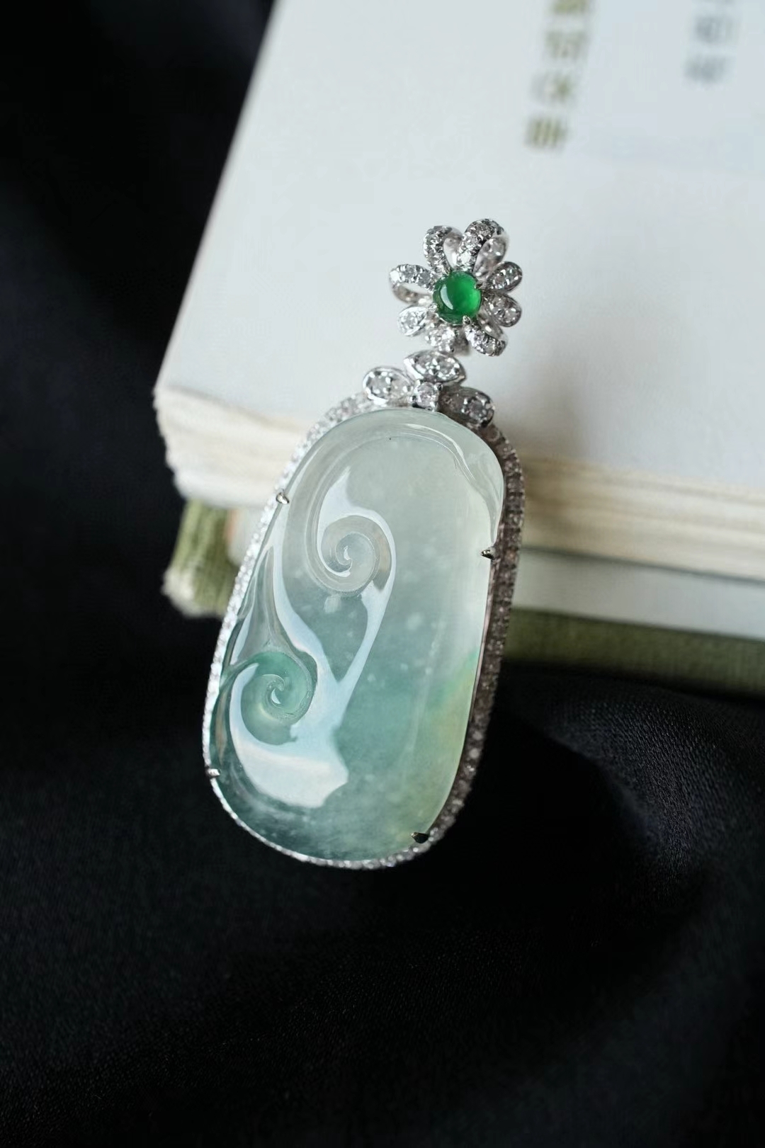 翡翠木那雪花棉如意吊墜,天然翡翠A玉, 緬甸玉, Jade, Jadeite