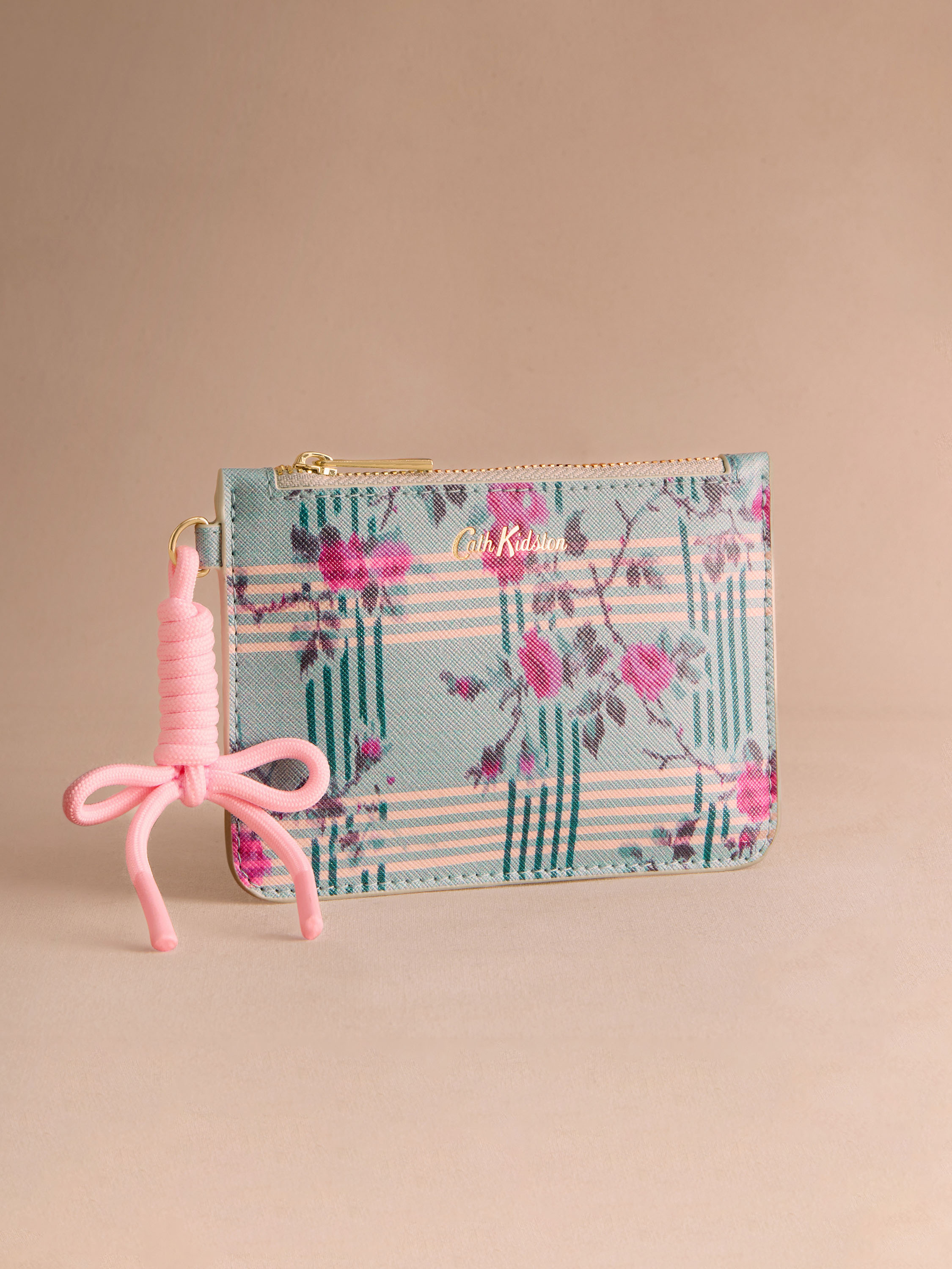 Check Floral 薄款拉鍊錢包