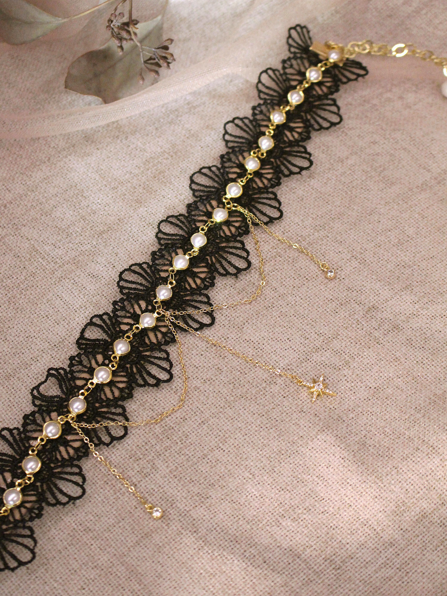 雅特蘭提斯。MUCHAT手作14KGP蕾絲珠鍊皮革頸鍊