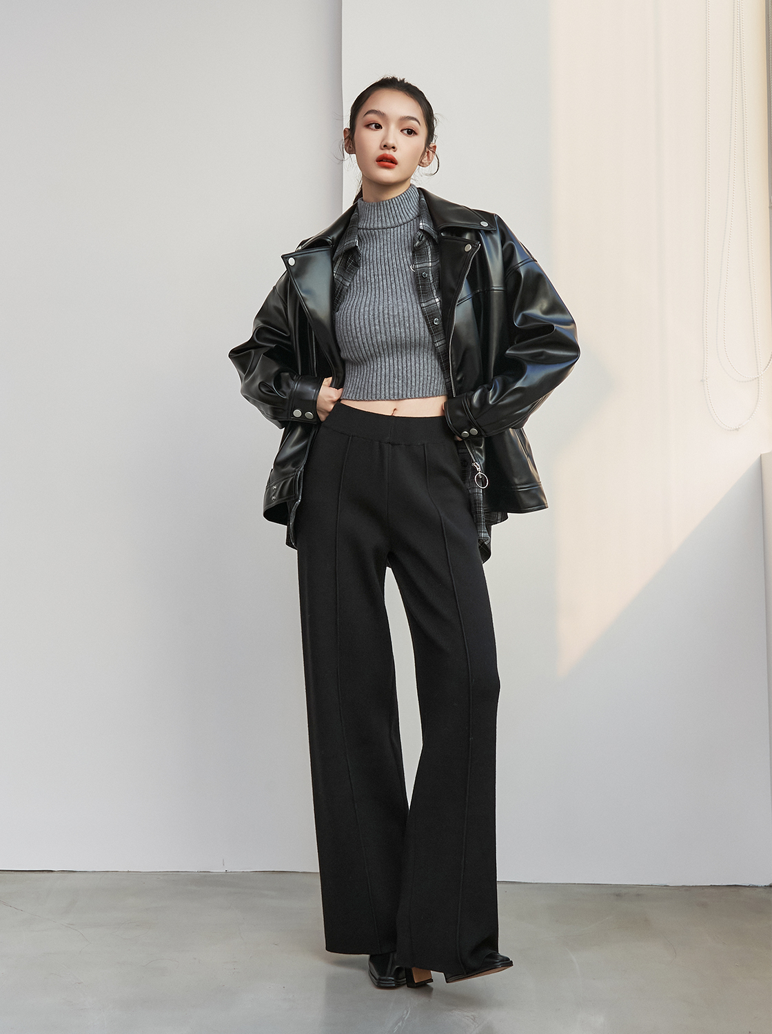 復古亮面皮革騎士外套