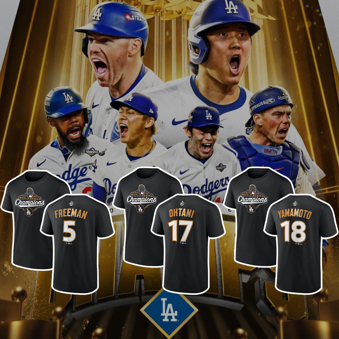 FANATICS 2025 WORLD SERIES CHAMPIONS T-SHIRT 官方授權 LA 洛杉磯道奇 世界大賽冠軍 球員 紀念 短袖 大谷翔平 黑色 (男款)