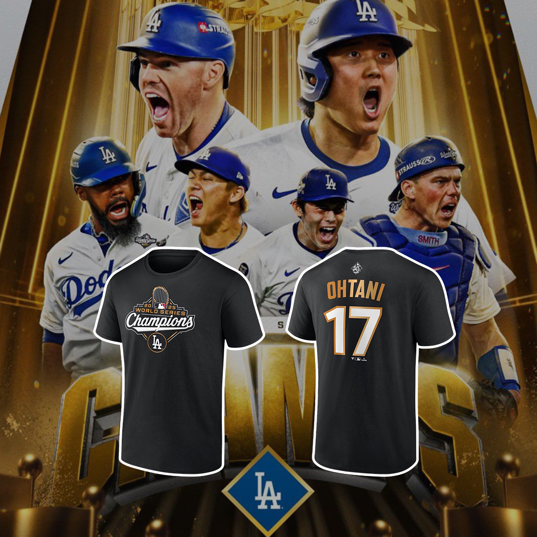 FANATICS 2025 WORLD SERIES CHAMPIONS T-SHIRT 官方授權 LA 洛杉磯道奇 世界大賽冠軍 球員 紀念 短袖 大谷翔平 黑色 (男款)