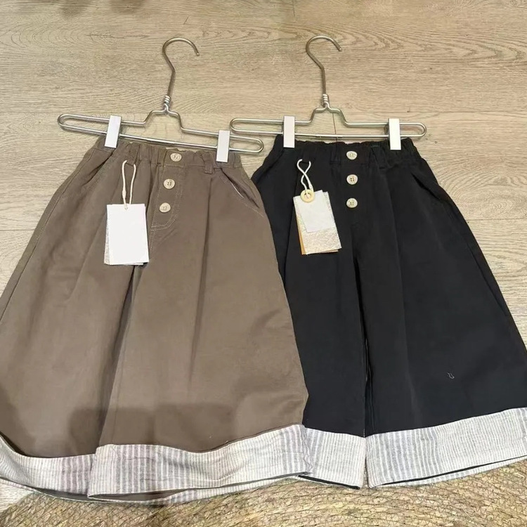 純色捲邊休閒長褲