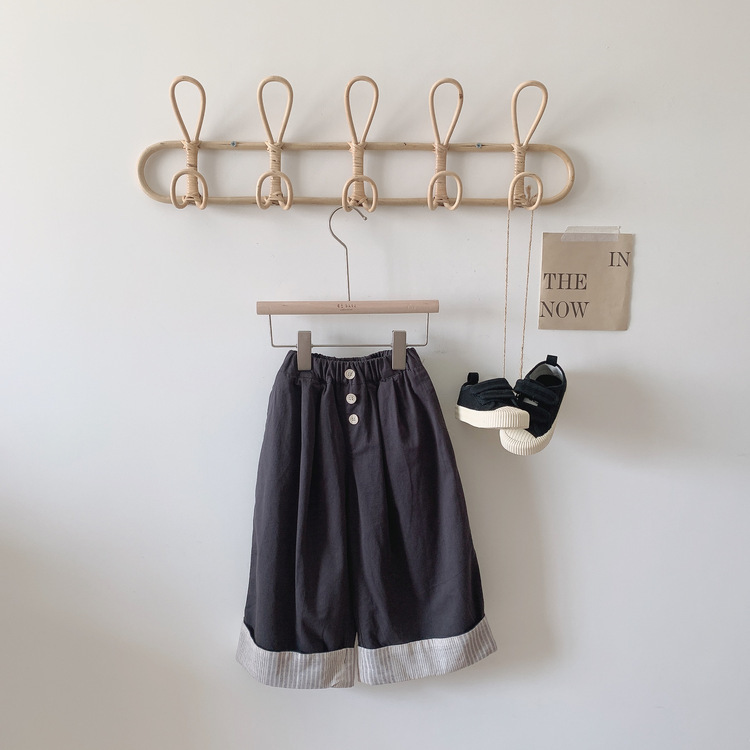 純色捲邊休閒長褲