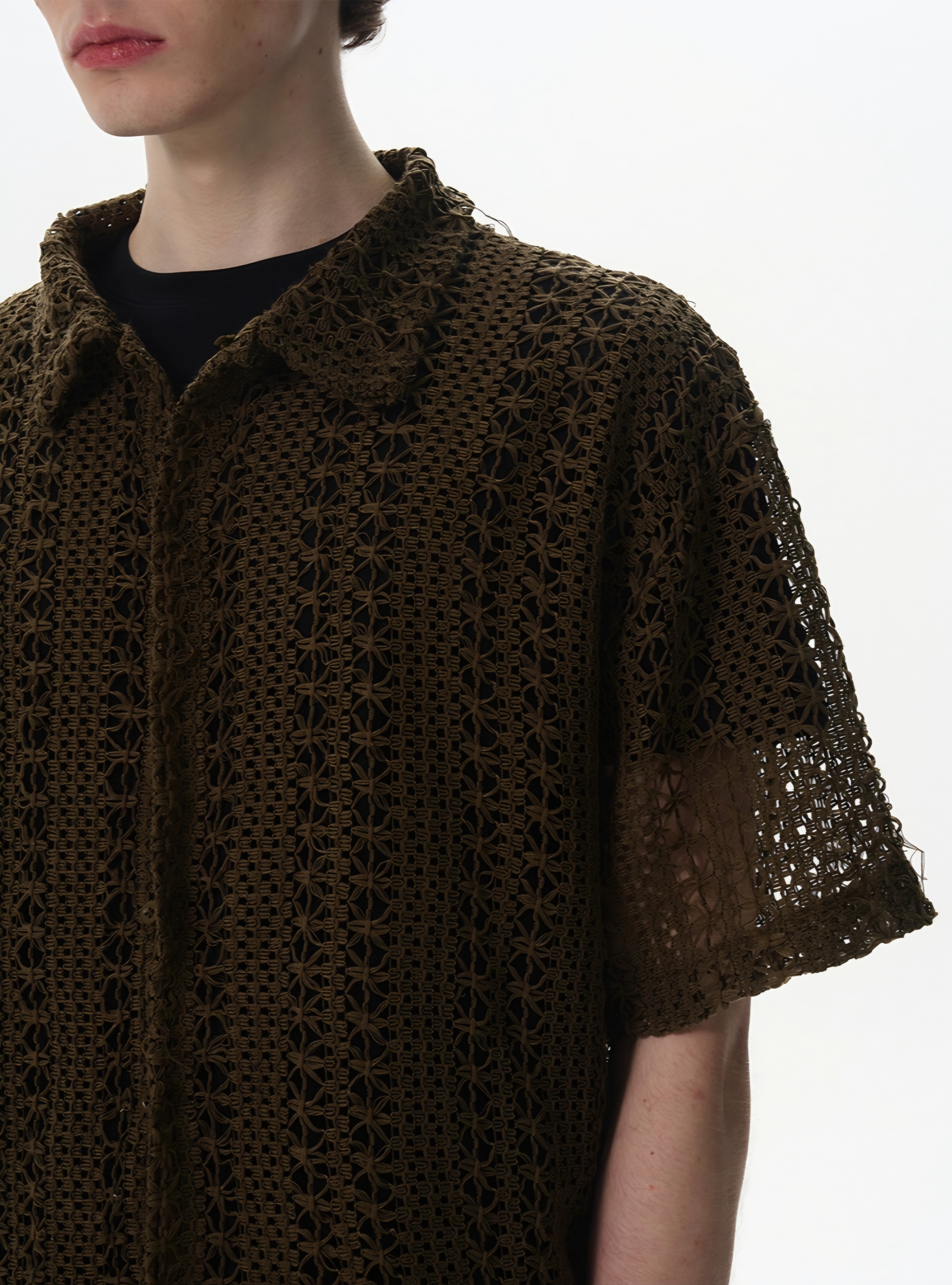 043. Green Crochet Button-Up Shirt