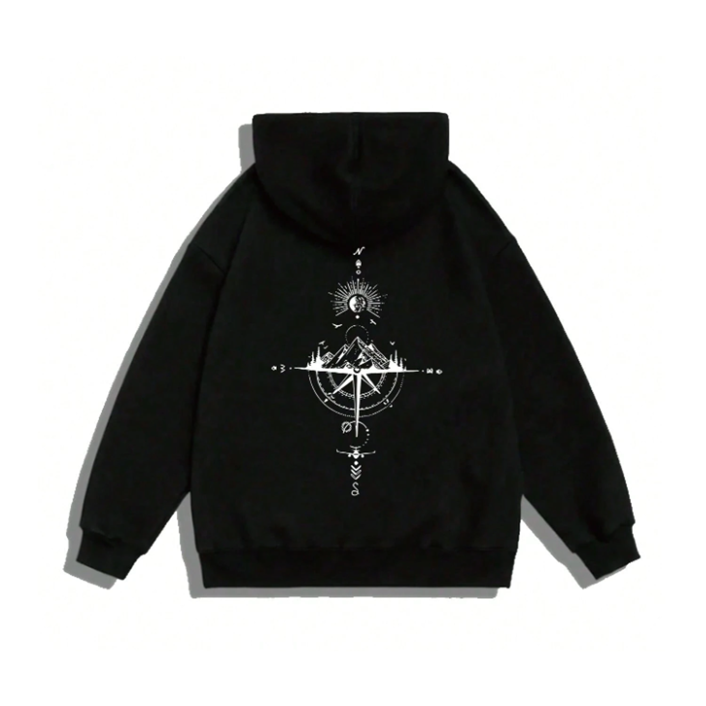 KADMAX大尺碼-休閒秋冬指南針與山峰長袖帽TEE〈KSMS2580〉