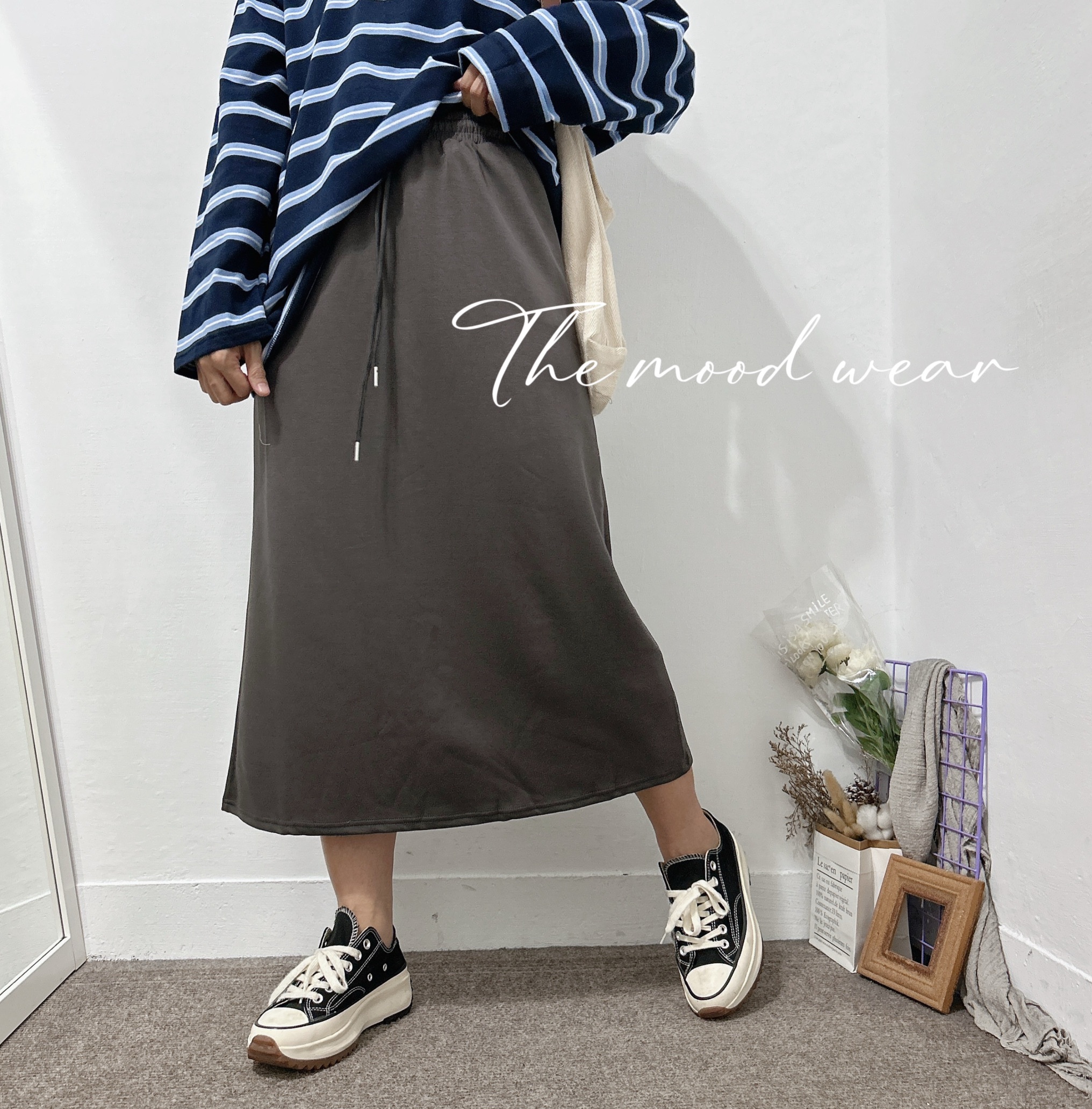 不悶熱太空棉長裙 2xL可穿(黑/鐵灰)