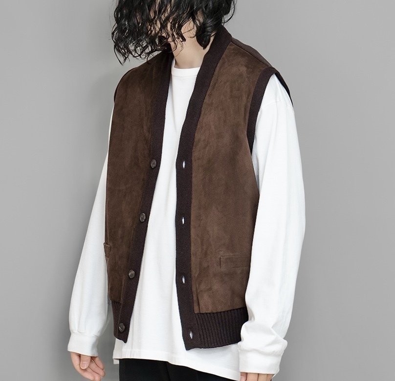 A.PRESSE CASHMERE SUEDE LEATHER COMBINATION VEST - BROWN SIZE 2 PRE ORDER ITEM (預訂中)
