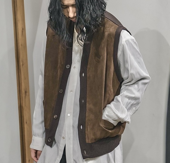 A.PRESSE CASHMERE SUEDE LEATHER COMBINATION VEST - BROWN SIZE 2 PRE ORDER ITEM (預訂中)