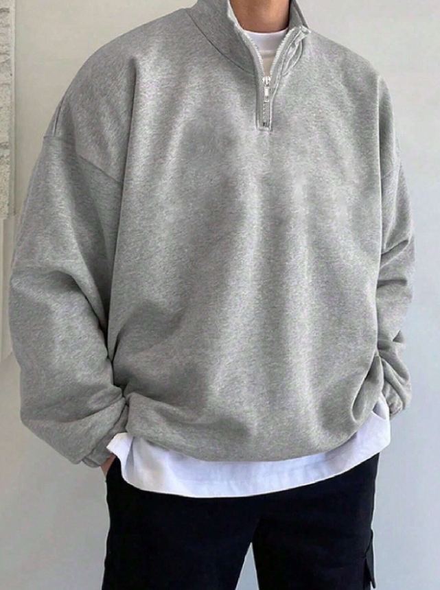 KADMAX大尺碼-素色秋冬拉鍊寬板長袖TEE〈KSMS2581〉