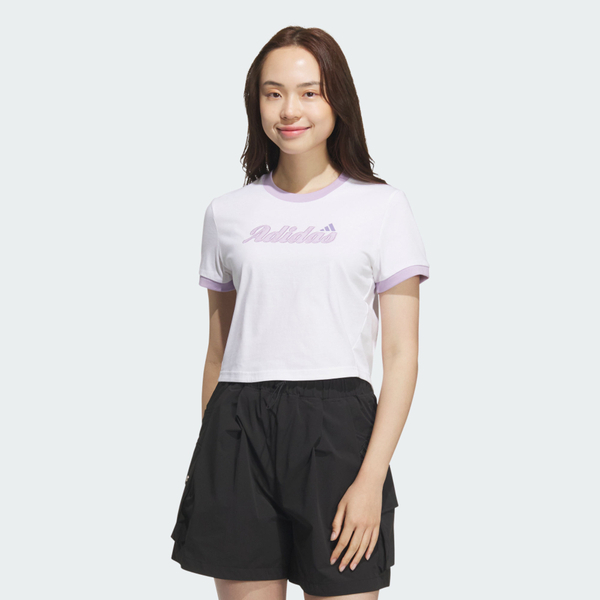 Adidas 愛迪達 S Gfx Tee KC5435 女 短版T恤 運動上衣 休閒短袖 粉紫 亞版