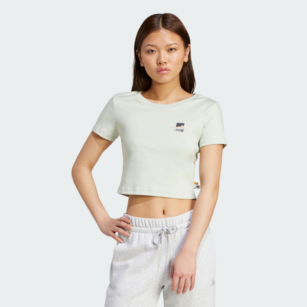 Adidas 愛迪達 W Cat T 2 JV8513 女 短版T恤 運動上衣 休閒短袖 貓咪 淺綠 亞版