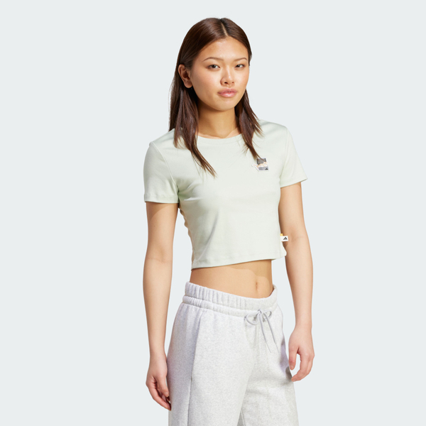 Adidas 愛迪達 W Cat T 2 JV8513 女 短版T恤 運動上衣 休閒短袖 貓咪 淺綠 亞版