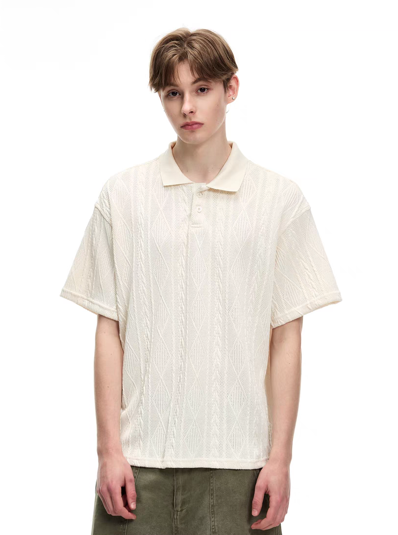 047. Cable Knit Polo Shirt